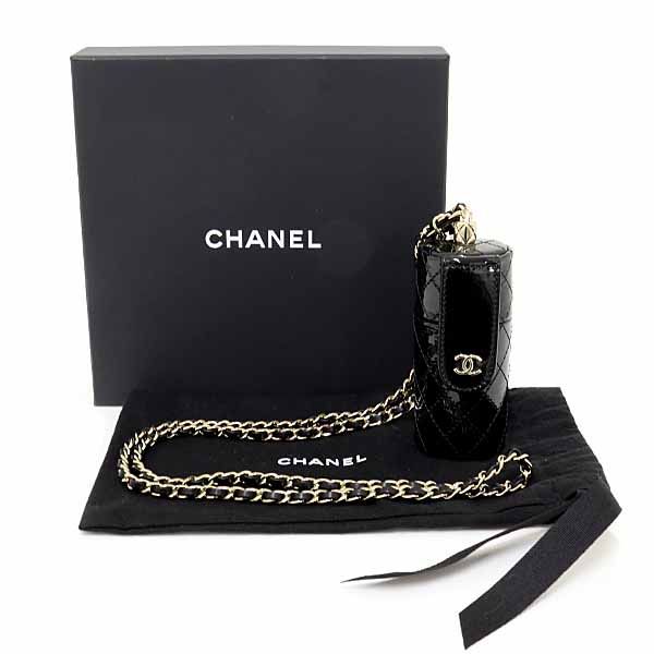 Chanel Quilted Chain Shoulder Lip Case Patent Leather Mirror Black S — view 2