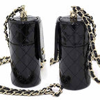Chanel Quilted Chain Shoulder Lip Case Patent Leather Mirror Black S — view 4