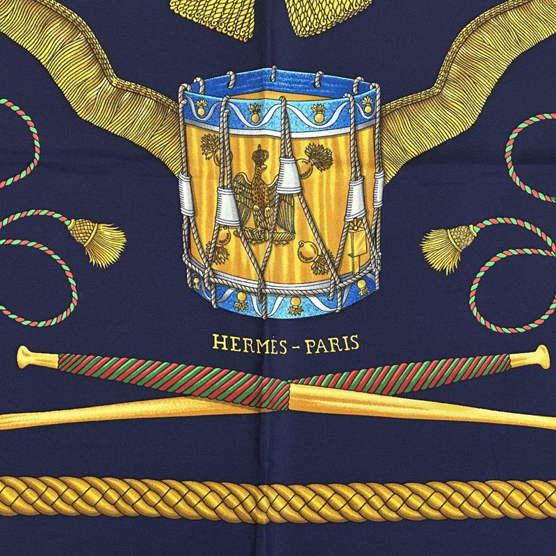 Hermes Scarf Carre 90 les Tambours Tambour Drum Silk Navy Multicolo — view 3