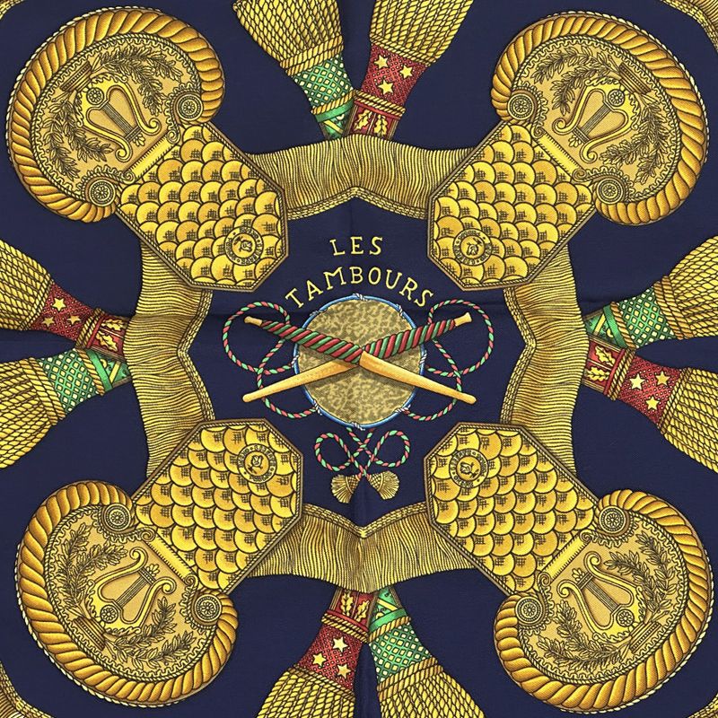 Hermes Scarf Carre 90 les Tambours Tambour Drum Silk Navy Multicolo — view 2