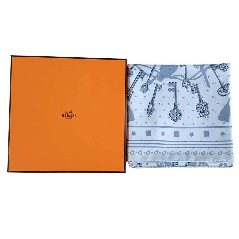 Hermes Scarf Carre 55 les Cles Key Silk Blue Light — view 5