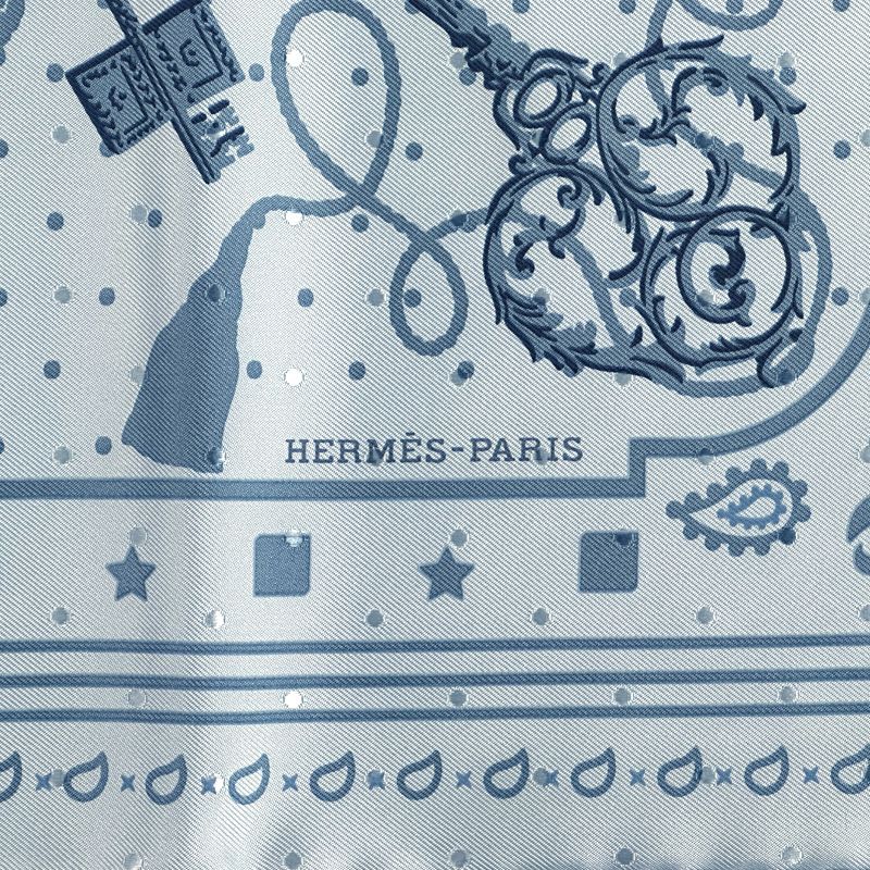 Hermes Scarf Carre 55 les Cles Key Silk Blue Light — view 2