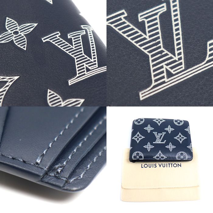 Louis Vuitton Portefeuille Multiple Bifold Wallet Monogram Shadow Navy — view 6