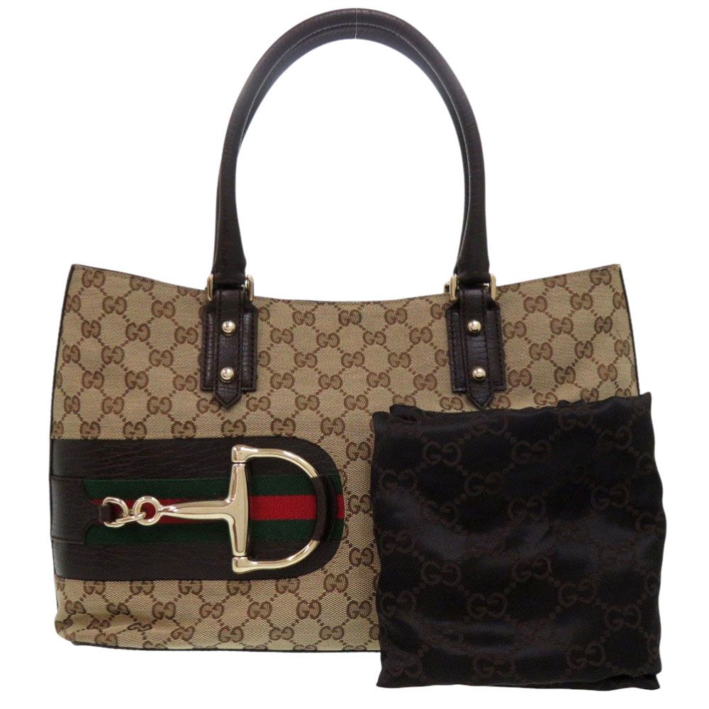 Gucci Horsebit Tote Sherry Line Gold GG Canvas Leather — view 2