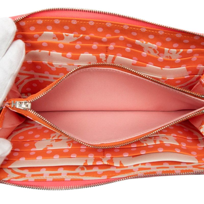 Hermes Azap Long Silk in Zip Around Wallet Rose Azalea Pink Orange Veau — view 4