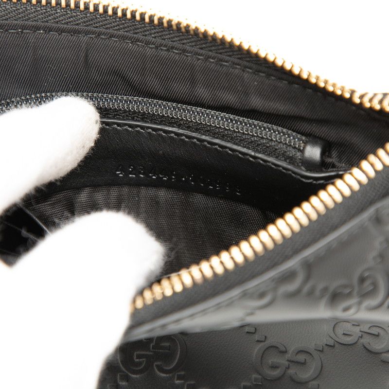 Gucci Guccissima Chain Shoulder Bag Wrist Wallet Black Leather — view 6