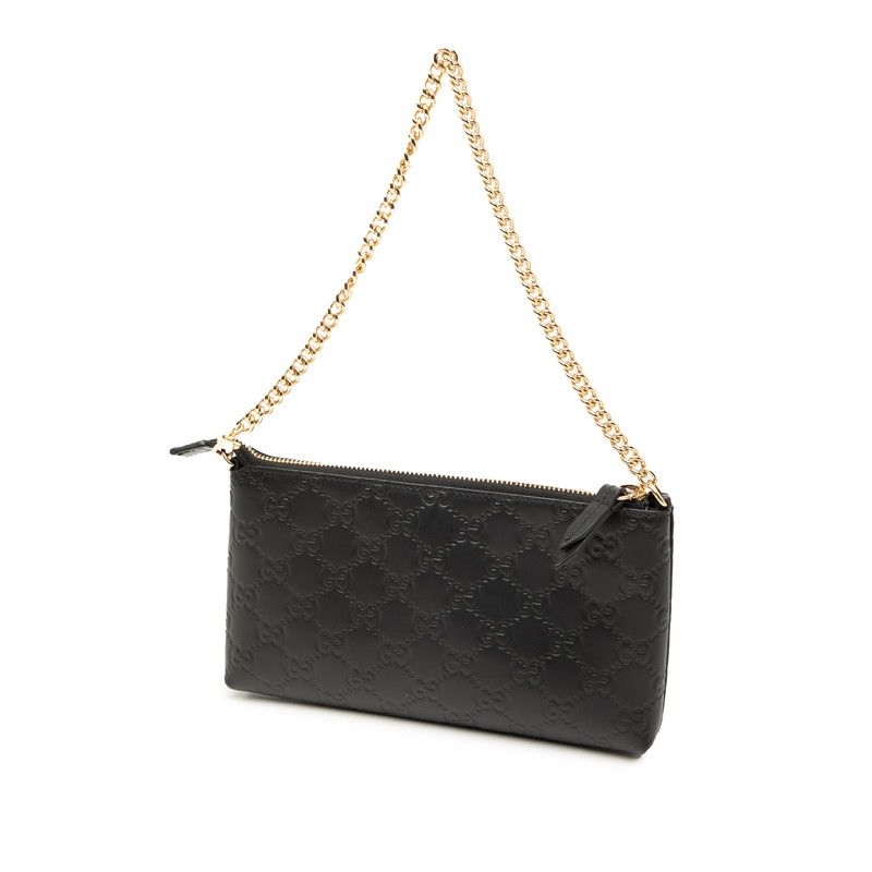 Gucci Guccissima Chain Shoulder Bag Wrist Wallet Black Leather — view 2
