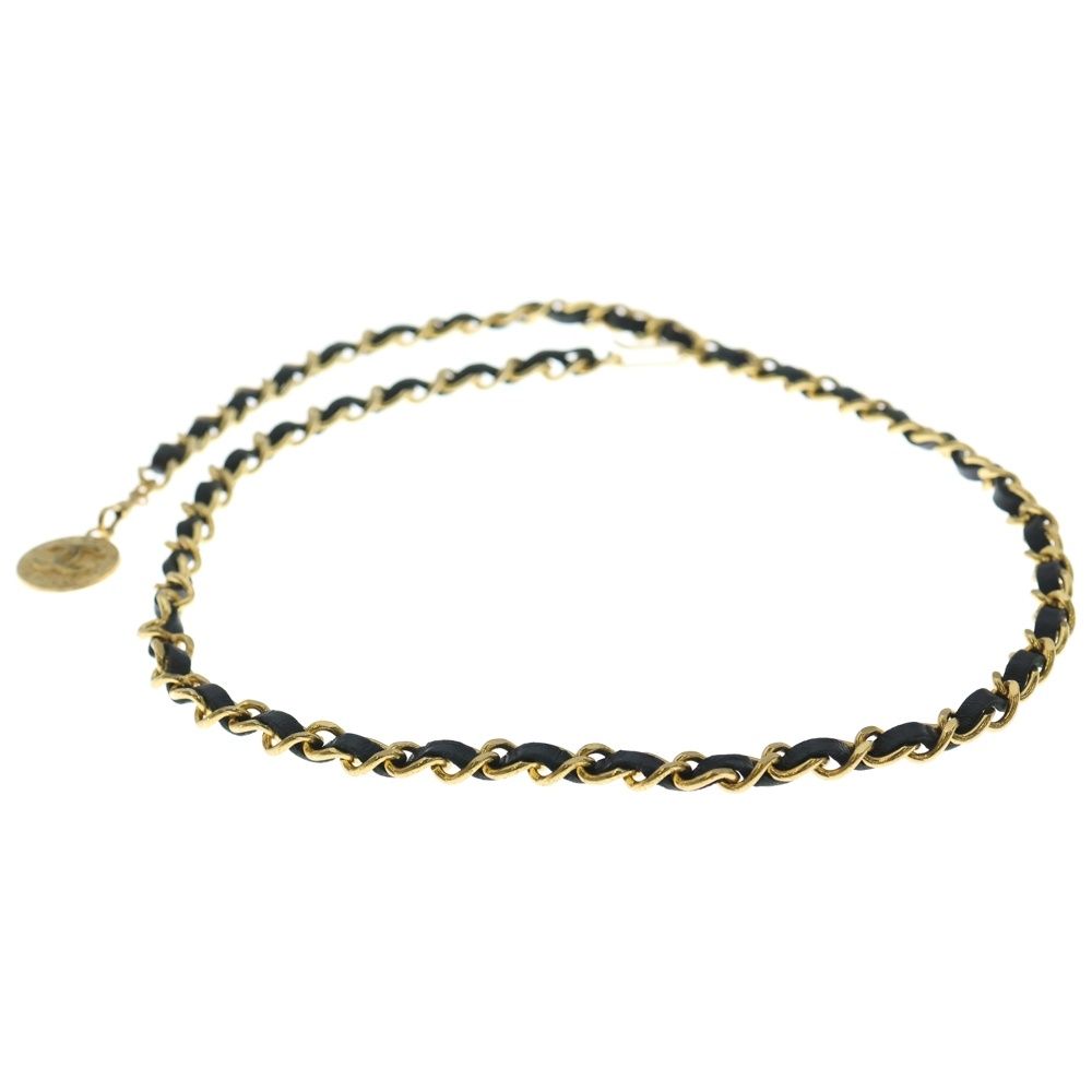 Chanel Quilted CC Logo Chain Belt Black Gold — view 2
