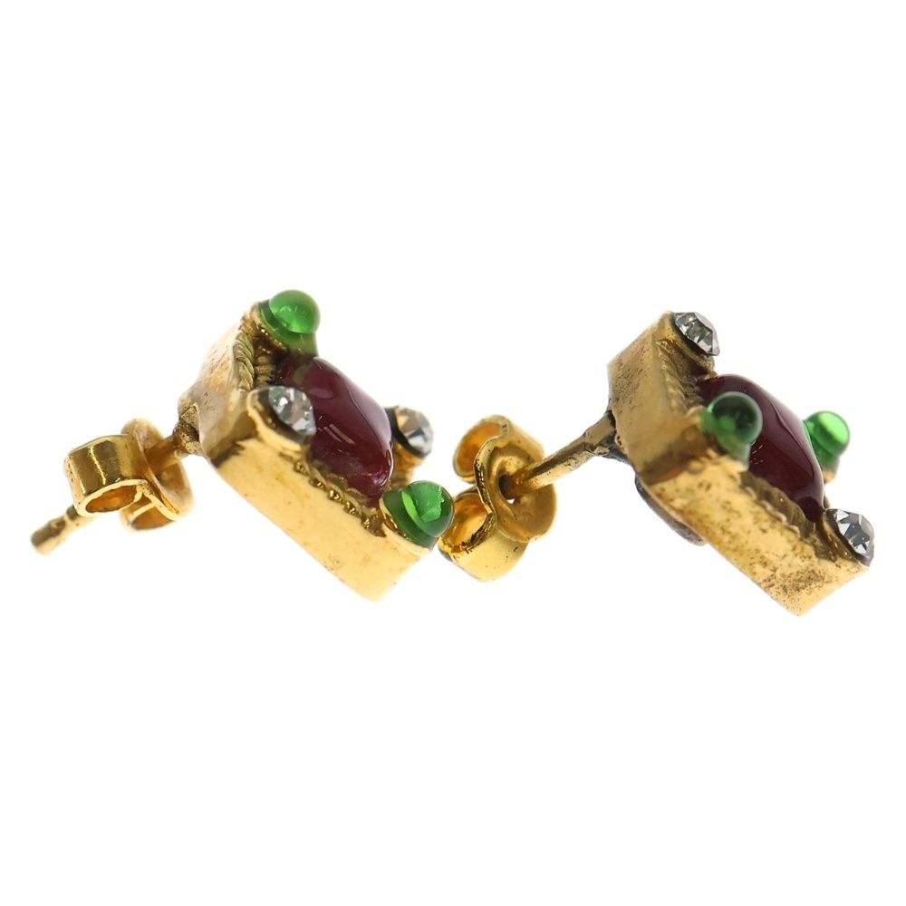 Chanel Color Stone Square Earrings Gold — view 4