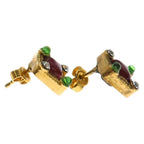 Chanel Color Stone Square Earrings Gold — view 4