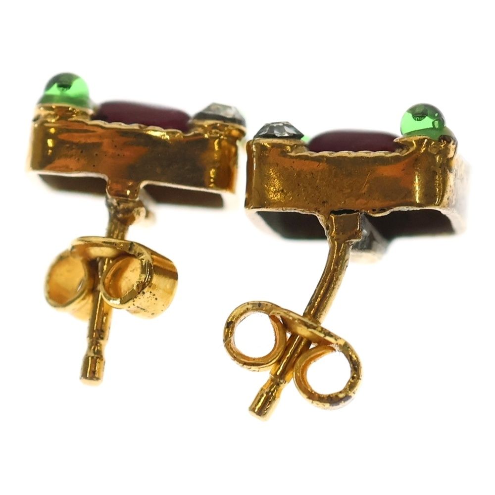 Chanel Color Stone Square Earrings Gold — view 2