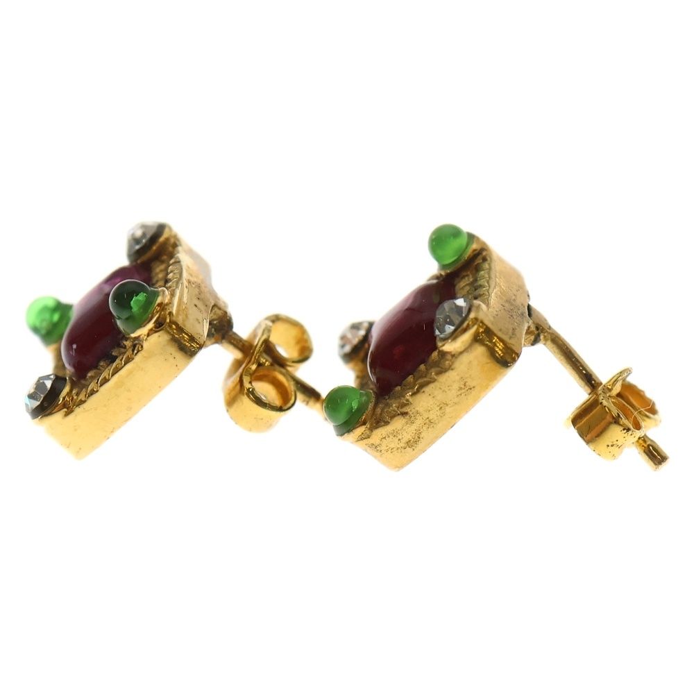 Chanel Color Stone Square Earrings Gold — view 3