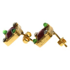 Chanel Color Stone Square Earrings Gold — view 3