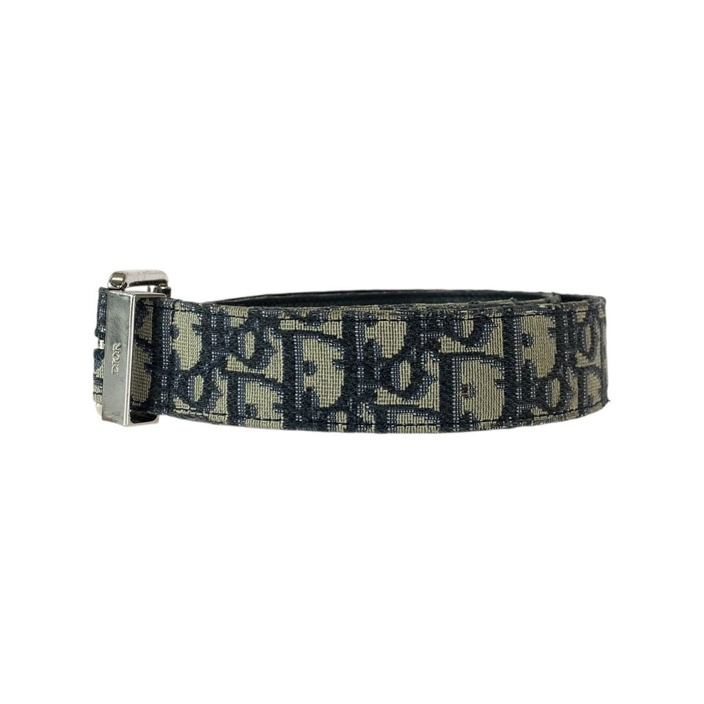 Dior Blue Jacquard Navy Silver Canvas Leather Belt — view 2