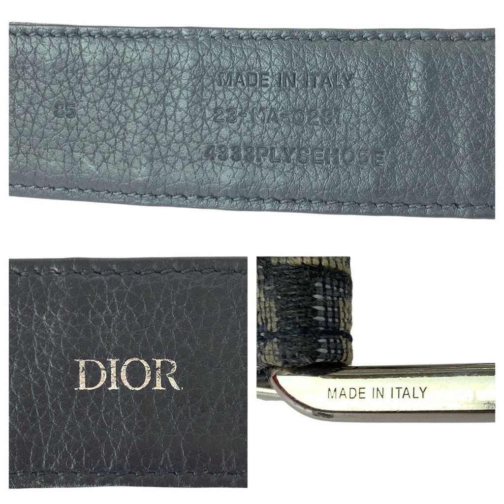 Dior Blue Jacquard Navy Silver Canvas Leather Belt — view 7