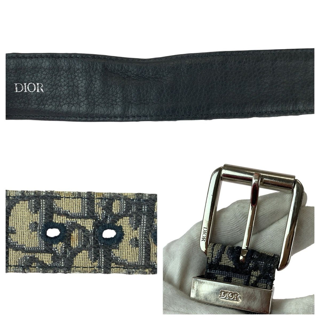 Dior Blue Jacquard Navy Silver Canvas Leather Belt — view 8