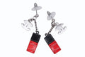 Chanel CC Logo Nail Bottle Earrings Black Red Silver Brass