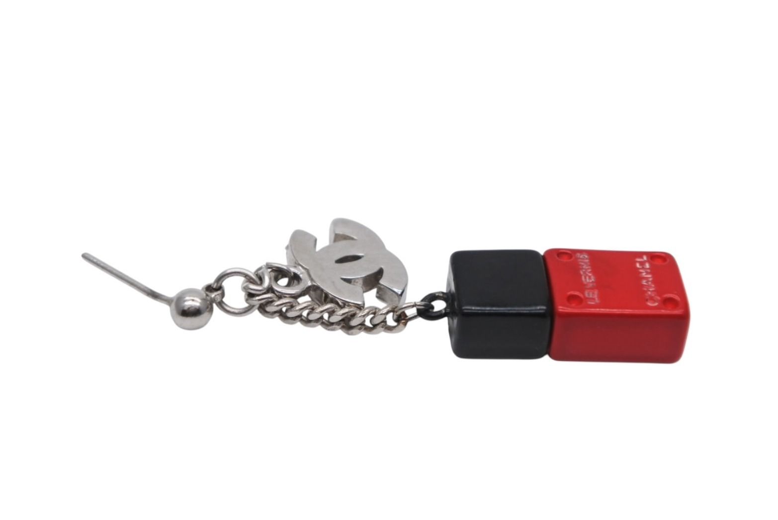 Chanel CC Logo Nail Bottle Earrings Black Red Silver Brass — view 7