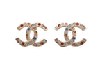 Chanel Earrings CC Logo Rhinestone Red Gold