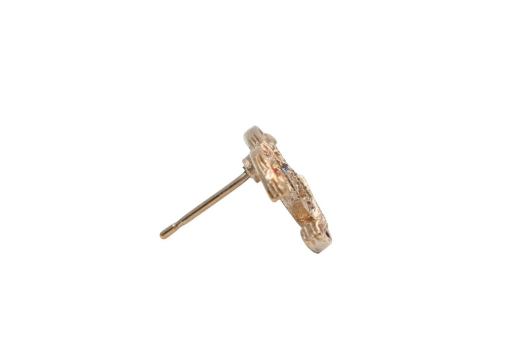Chanel Earrings CC Logo Rhinestone Red Gold — view 4