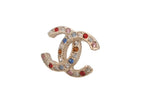 Chanel Earrings CC Logo Rhinestone Red Gold — view 2