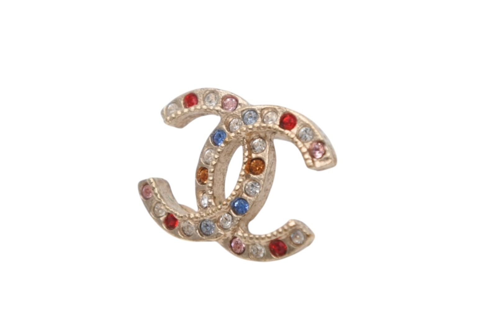 Chanel Earrings CC Logo Rhinestone Red Gold — view 2