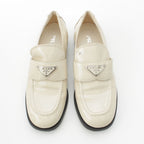 Prada Patent Leather Triangle Logo Chocolate Brushed Loafers Off White 37 — view 2