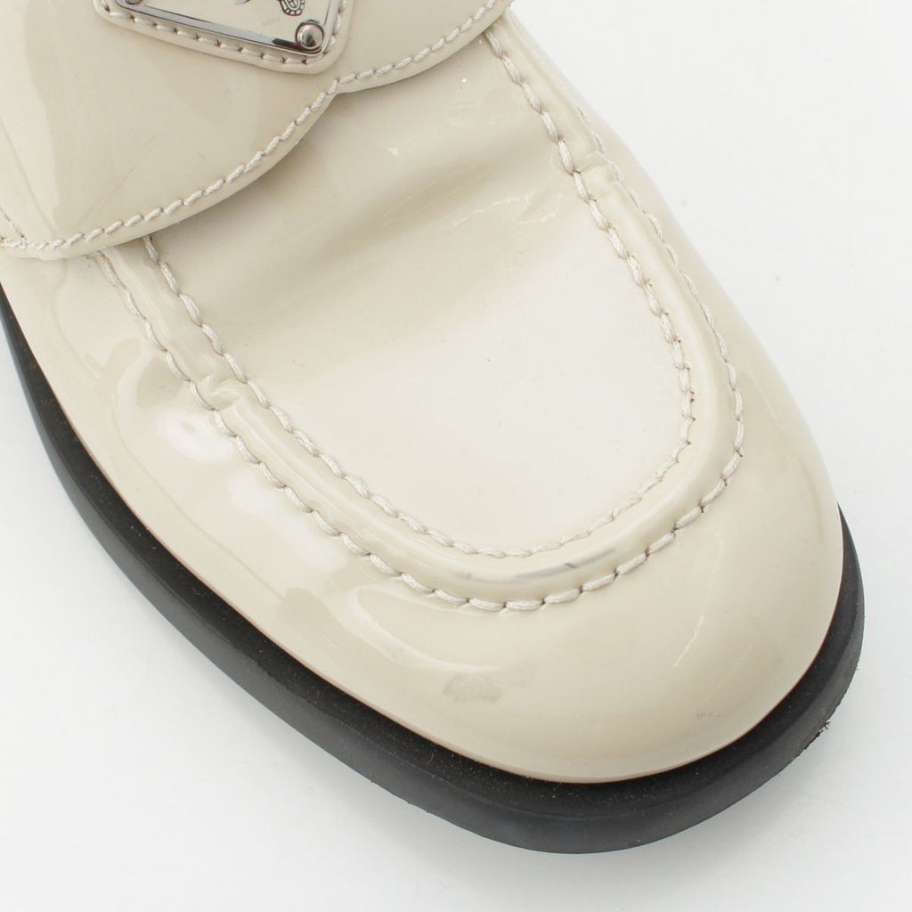 Prada Patent Leather Triangle Logo Chocolate Brushed Loafers Off White 37 — view 6