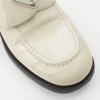 Prada Patent Leather Triangle Logo Chocolate Brushed Loafers Off White 37 — view 6