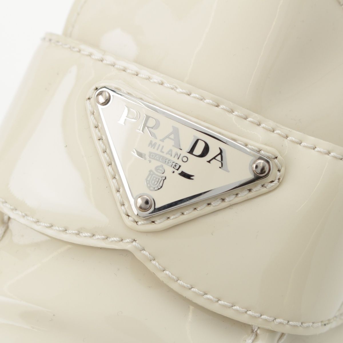 Prada Patent Leather Triangle Logo Chocolate Brushed Loafers Off White 37 — view 8