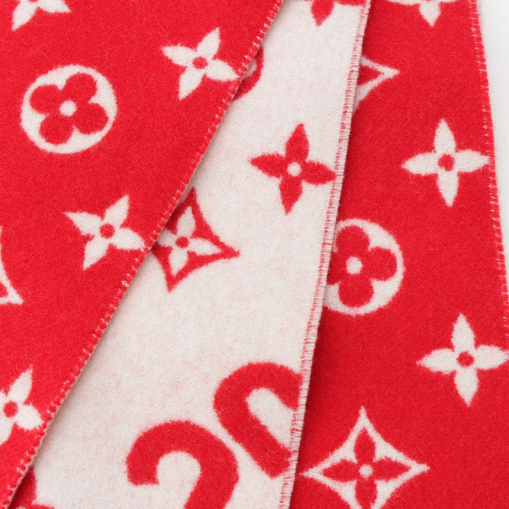 Louis Vuitton Supreme Wool Cashmere Blend Monogram Logo Scarf Red — view 8