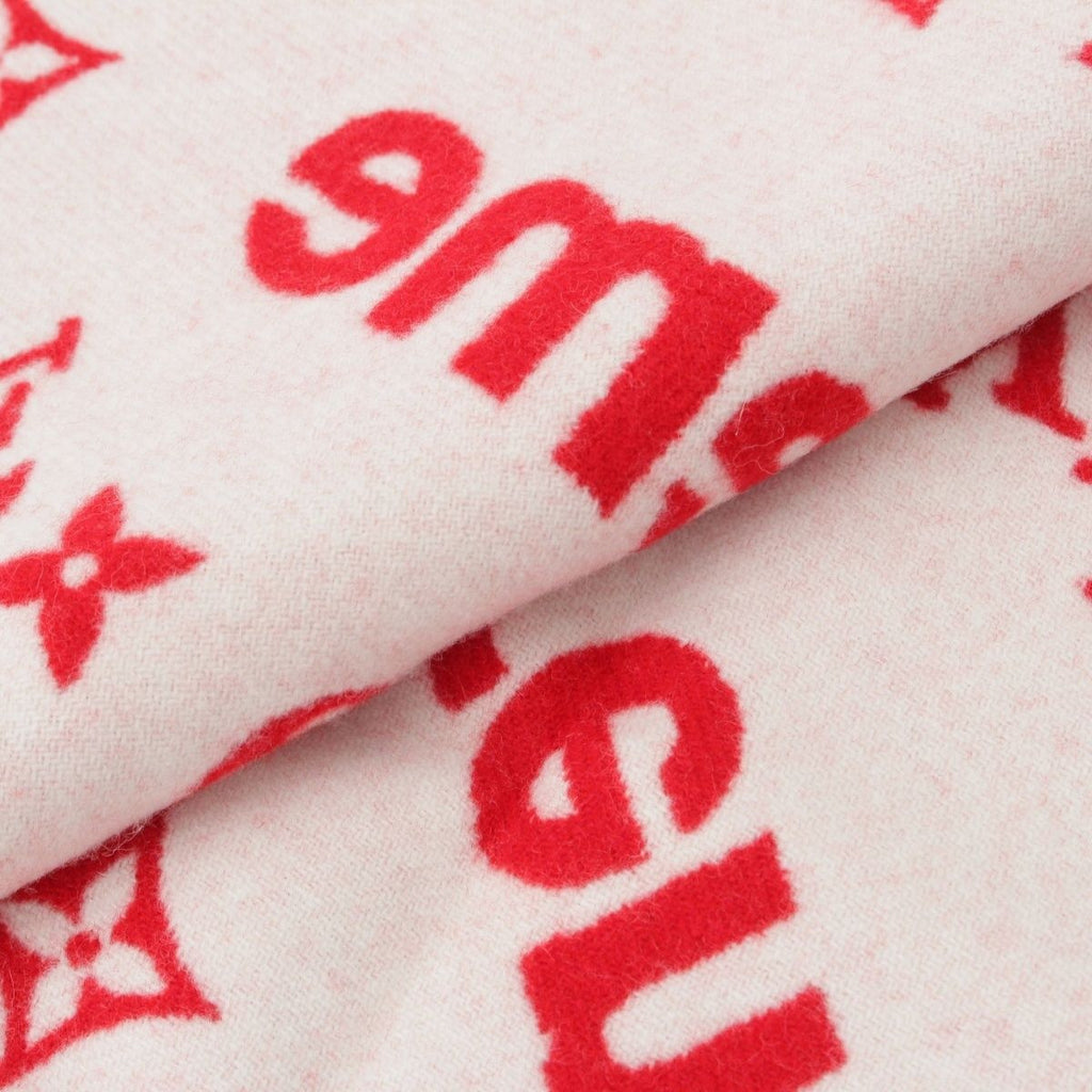 Louis Vuitton Supreme Wool Cashmere Blend Monogram Logo Scarf Red — view 7