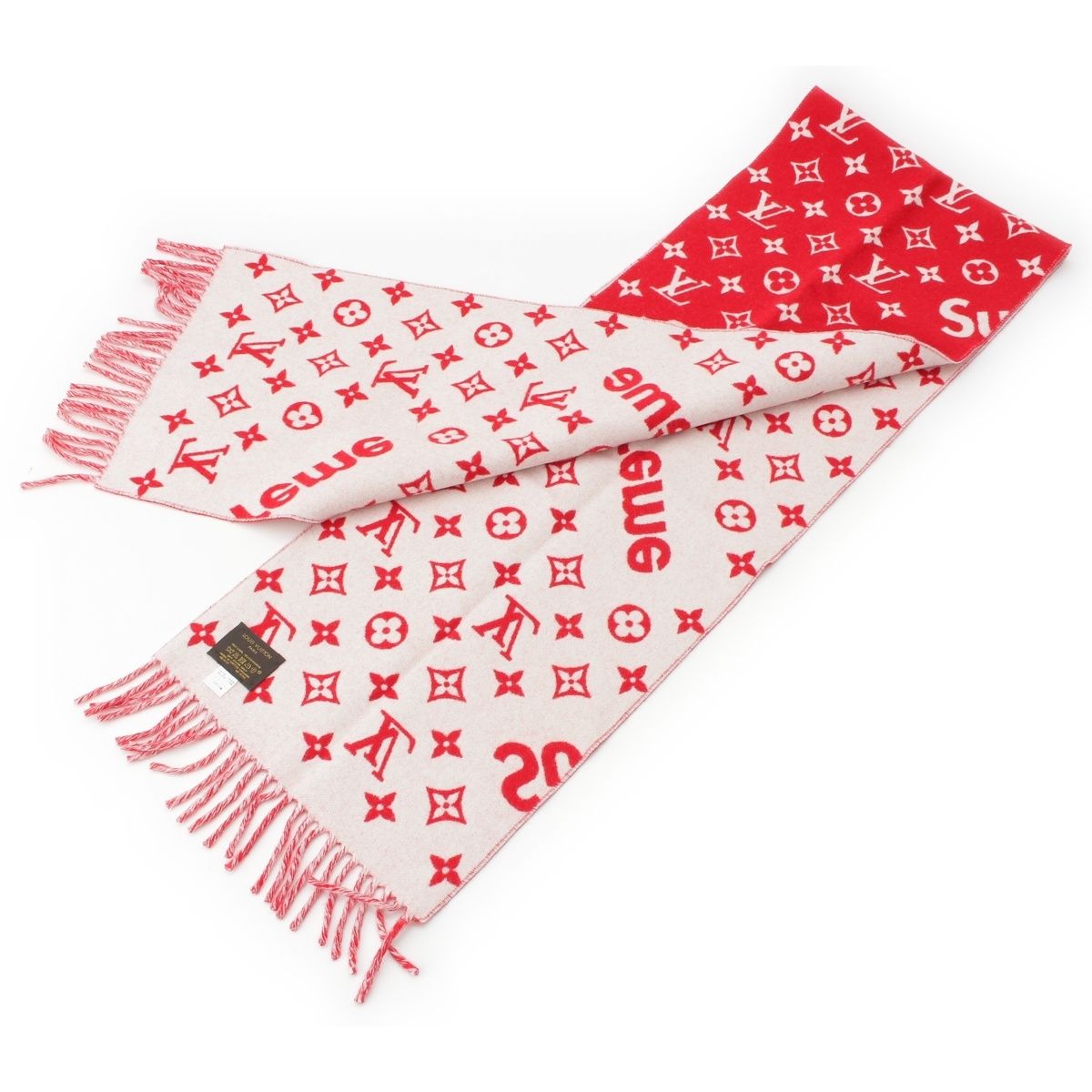 Louis Vuitton Supreme Wool Cashmere Blend Monogram Logo Scarf Red — view 2