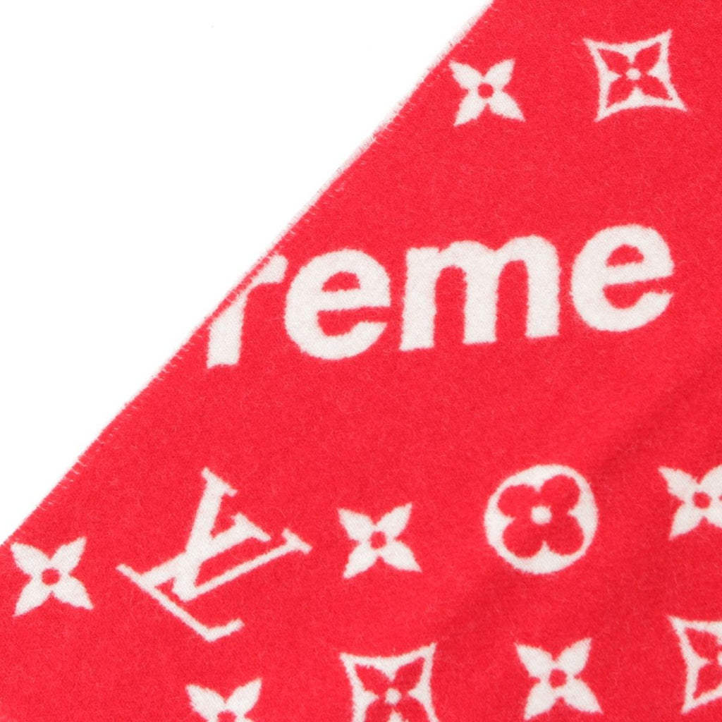Louis Vuitton Supreme Wool Cashmere Blend Monogram Logo Scarf Red — view 4