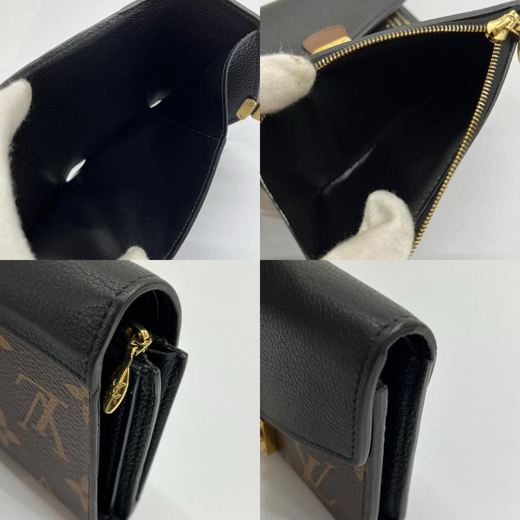 Louis Vuitton Portefeuil Pallas Compact Monogram Trifold Wallet Black Handbag X Brown — view 9