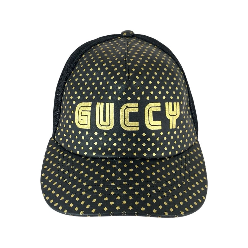 Gucci Sega Collaboration Black Gold Leather Nylon Cap — view 2