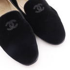 Chanel CC Logo Opera Shoes Velvet Black Loafers — view 4