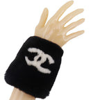 Chanel CC Logo Wristband Rabbit Fur Black Bracelet — view 2