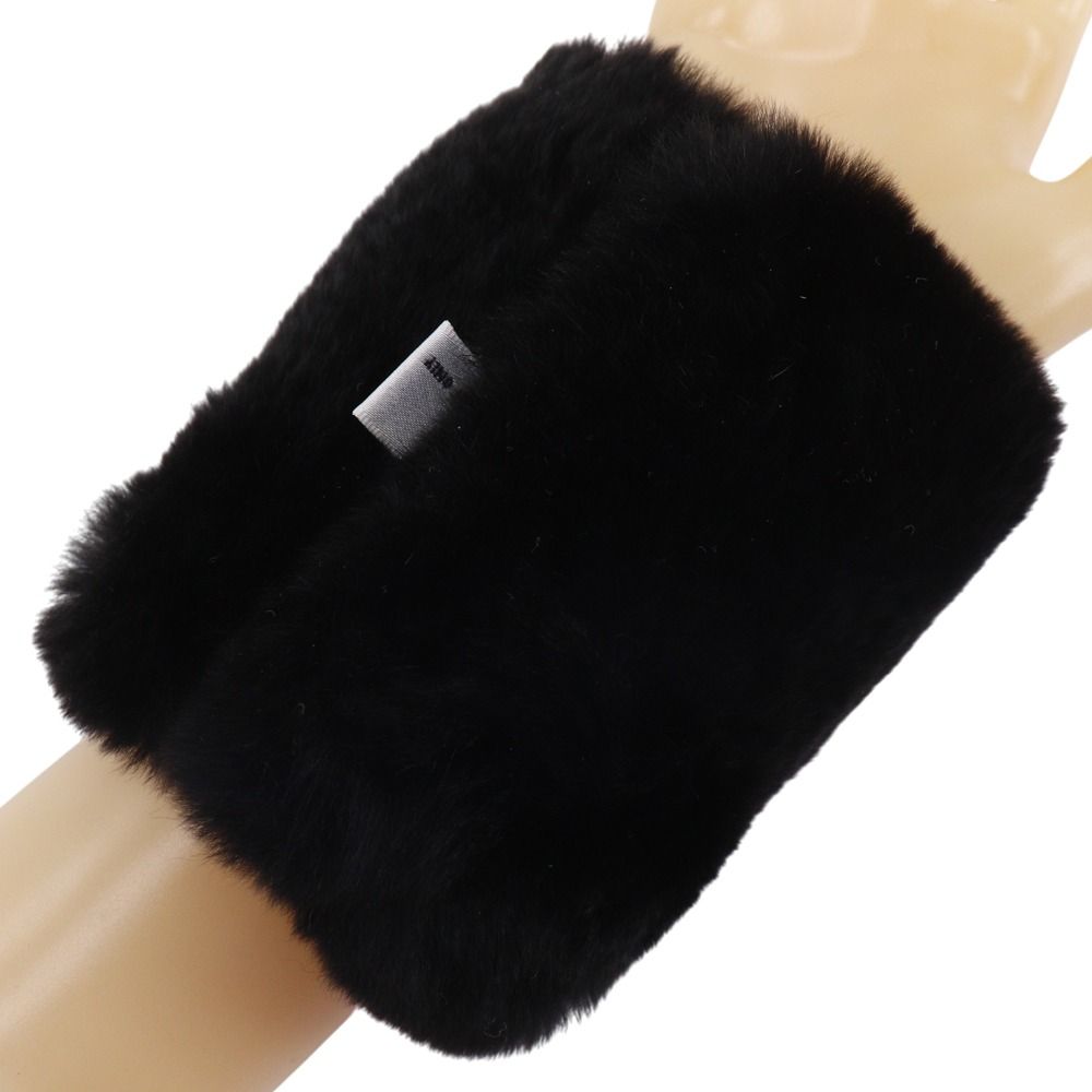Chanel CC Logo Wristband Rabbit Fur Black Bracelet — view 3