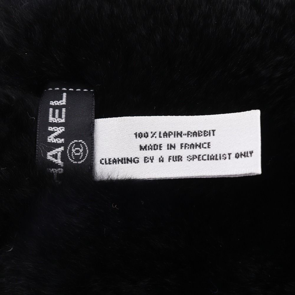 Chanel CC Logo Wristband Rabbit Fur Black Bracelet — view 5