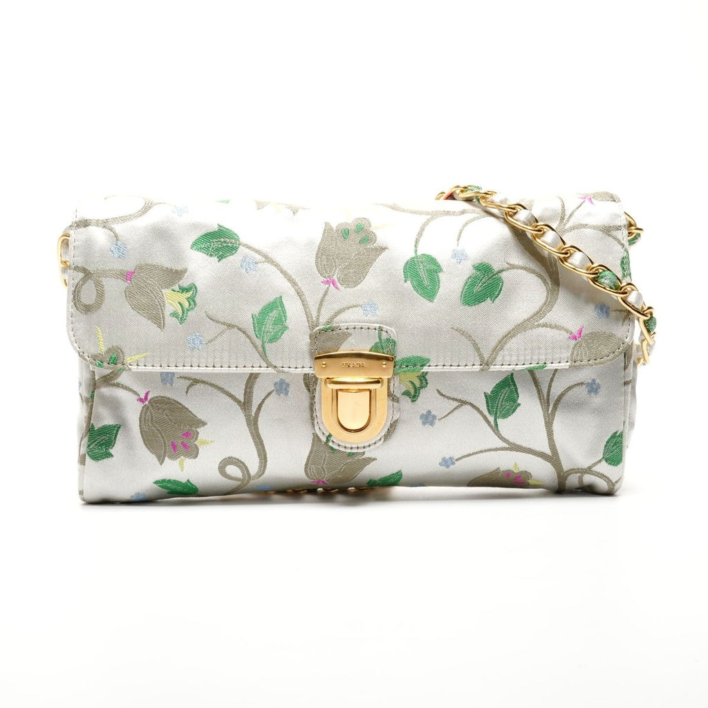 Prada Shoulder Bag Brocade Floral Chain Strap — view 2
