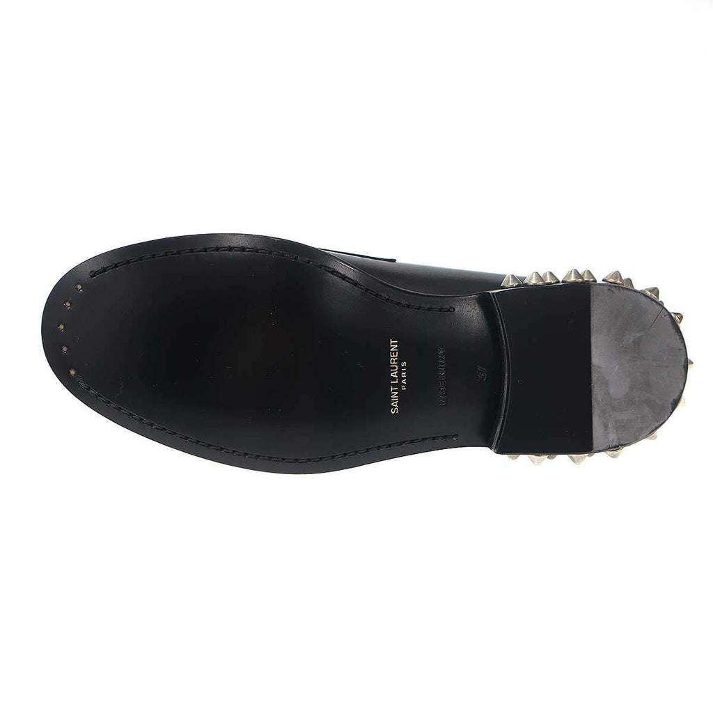 Saint Laurent Paris Studded Heel Leather Loafers Black 37 — view 4