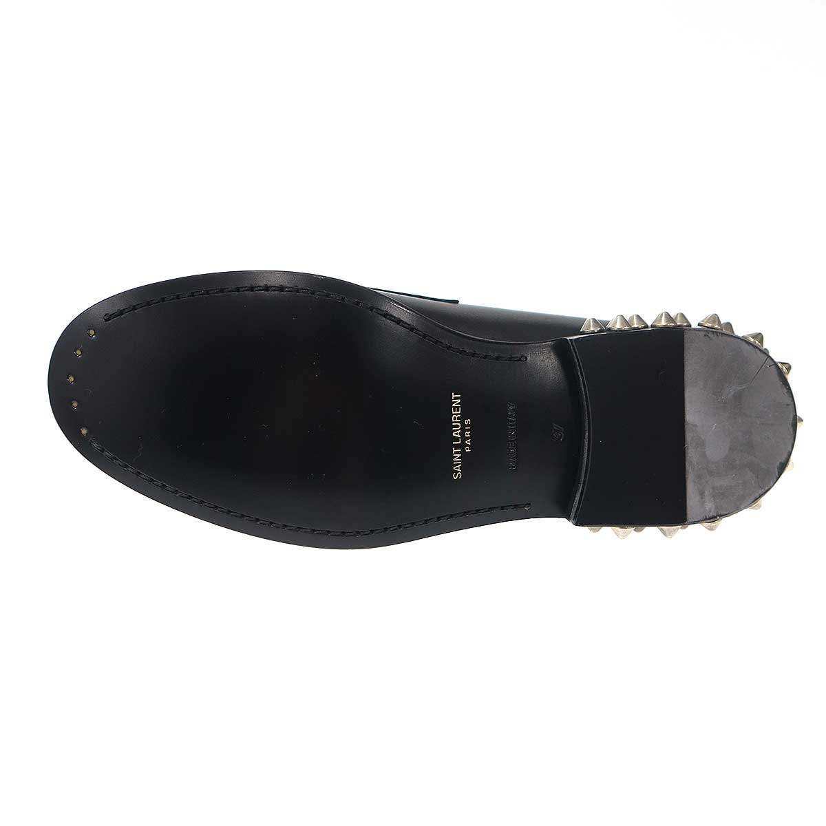 Saint Laurent Paris Studded Heel Leather Loafers Black 37 — view 4