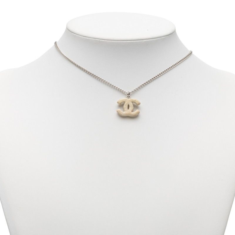 Chanel CC Logo Silver White Metal Coral — view 5