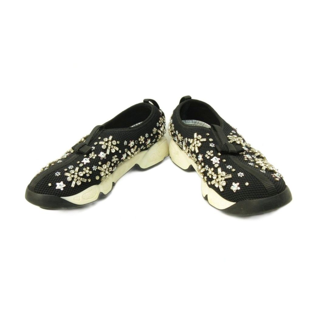 Dior Fusion Crystal Vision Sneakers Floral Applique Mesh Black 34 — view 7