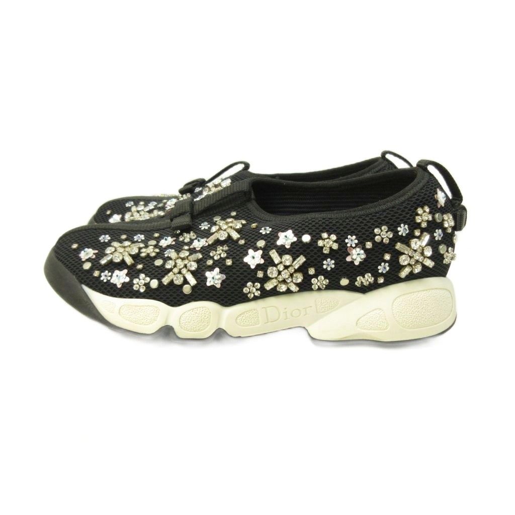 Dior Fusion Crystal Vision Sneakers Floral Applique Mesh Black 34 — view 2