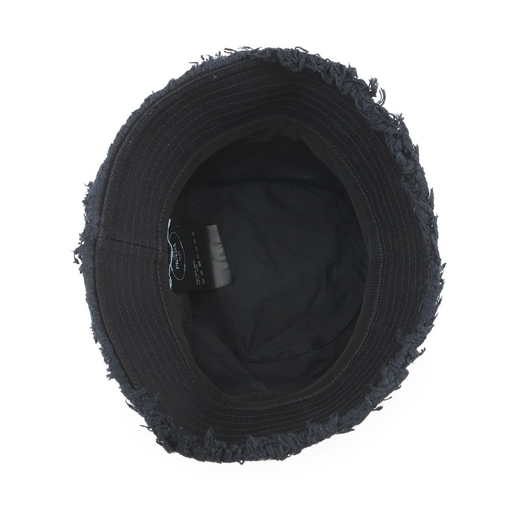 Prada Bucket Hat Fringe Triangle Logo Cotton M Black — view 5