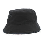 Prada Bucket Hat Fringe Triangle Logo Cotton M Black — view 2