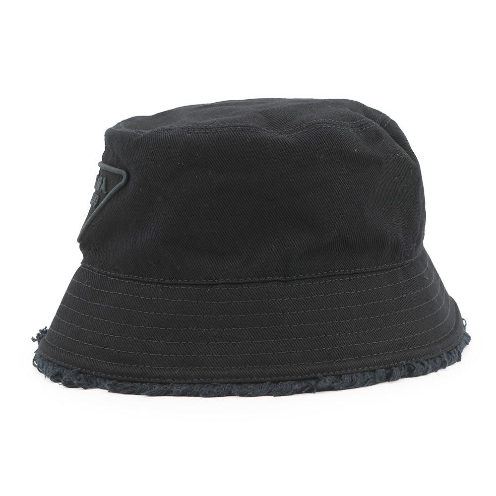 Prada Bucket Hat Fringe Triangle Logo Cotton M Black — view 2