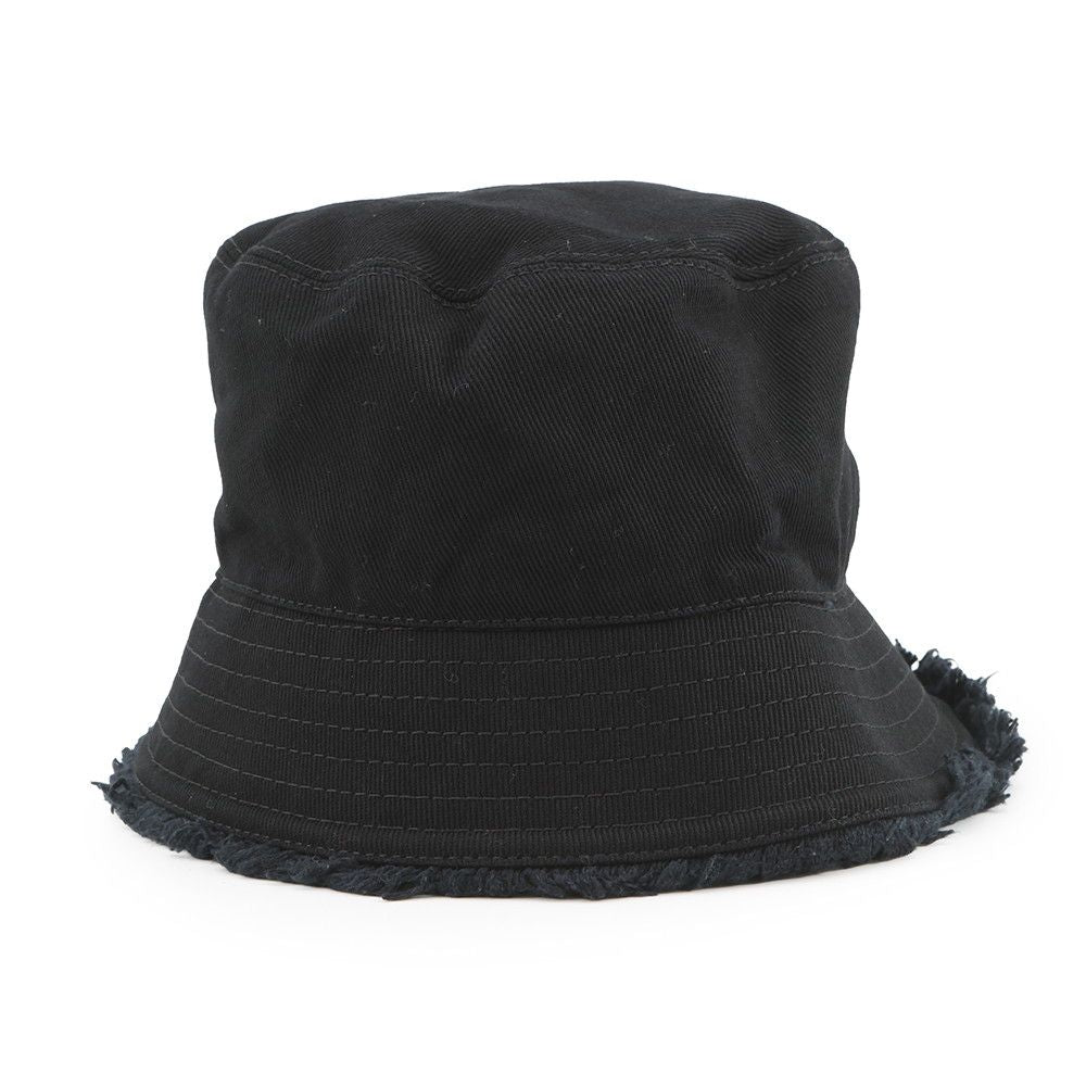 Prada Bucket Hat Fringe Triangle Logo Cotton M Black — view 3